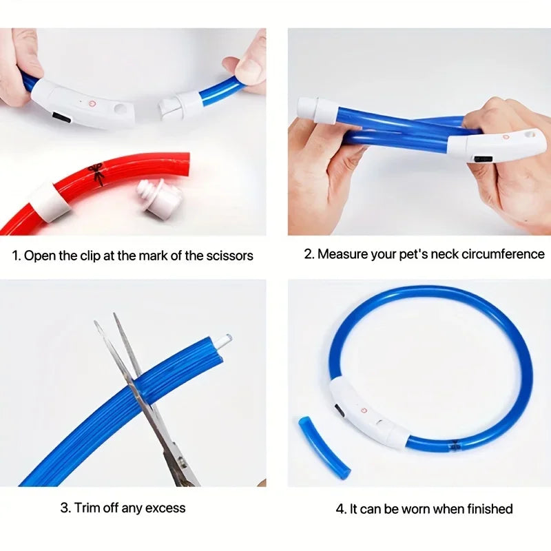 USB Rechargeable Fiber Optic Collar Pet Dog LED Light Collar Luminous Anti-Lost Dog Collar USB Rechargeable Dog Necklace Collar