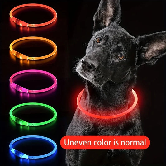 USB Rechargeable Fiber Optic Collar Pet Dog LED Light Collar Luminous Anti-Lost Dog Collar USB Rechargeable Dog Necklace Collar